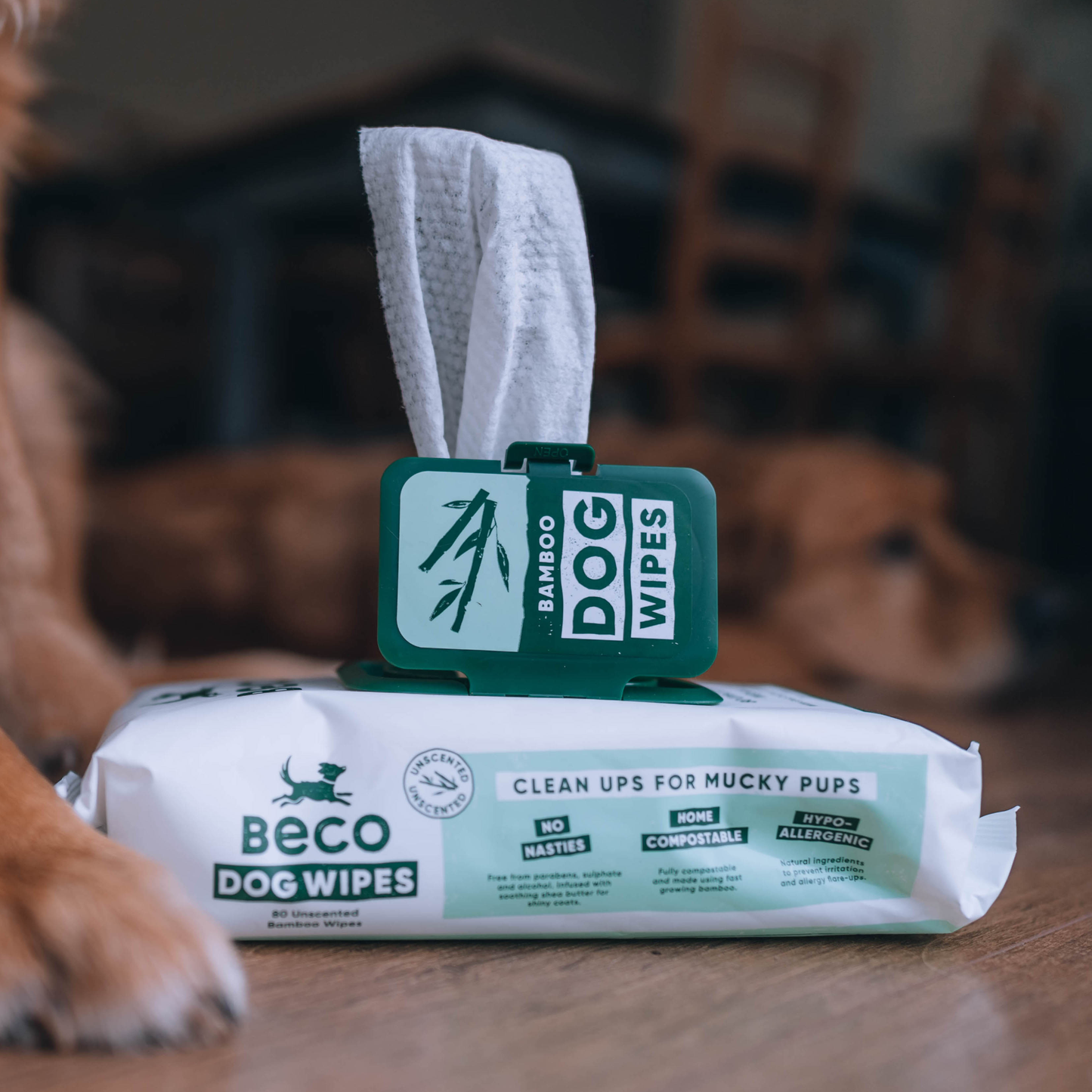 Beco Bamboo Dog Wipes, Unscented, 80 Pack