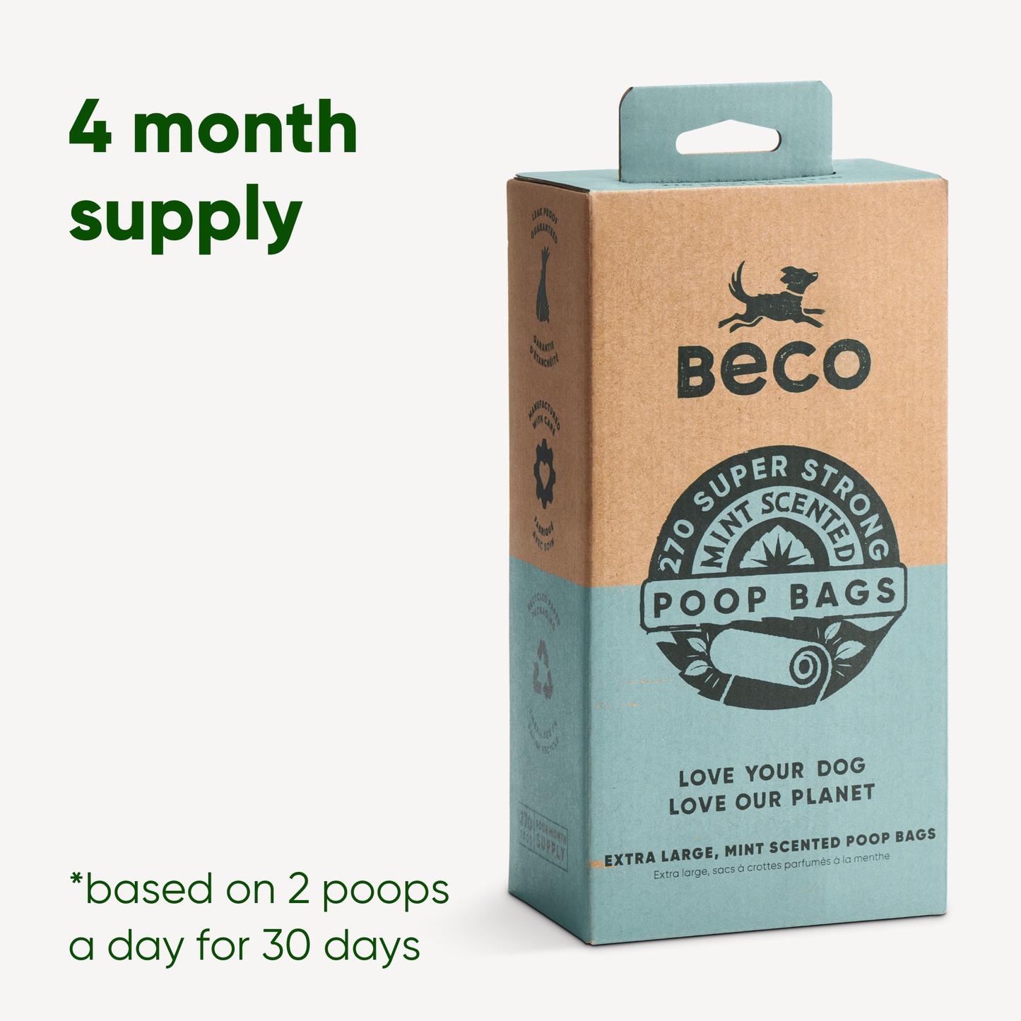 Beco Poop Bags, Mint Scented, Big, Strong and Leak-Proof, 270 pcs