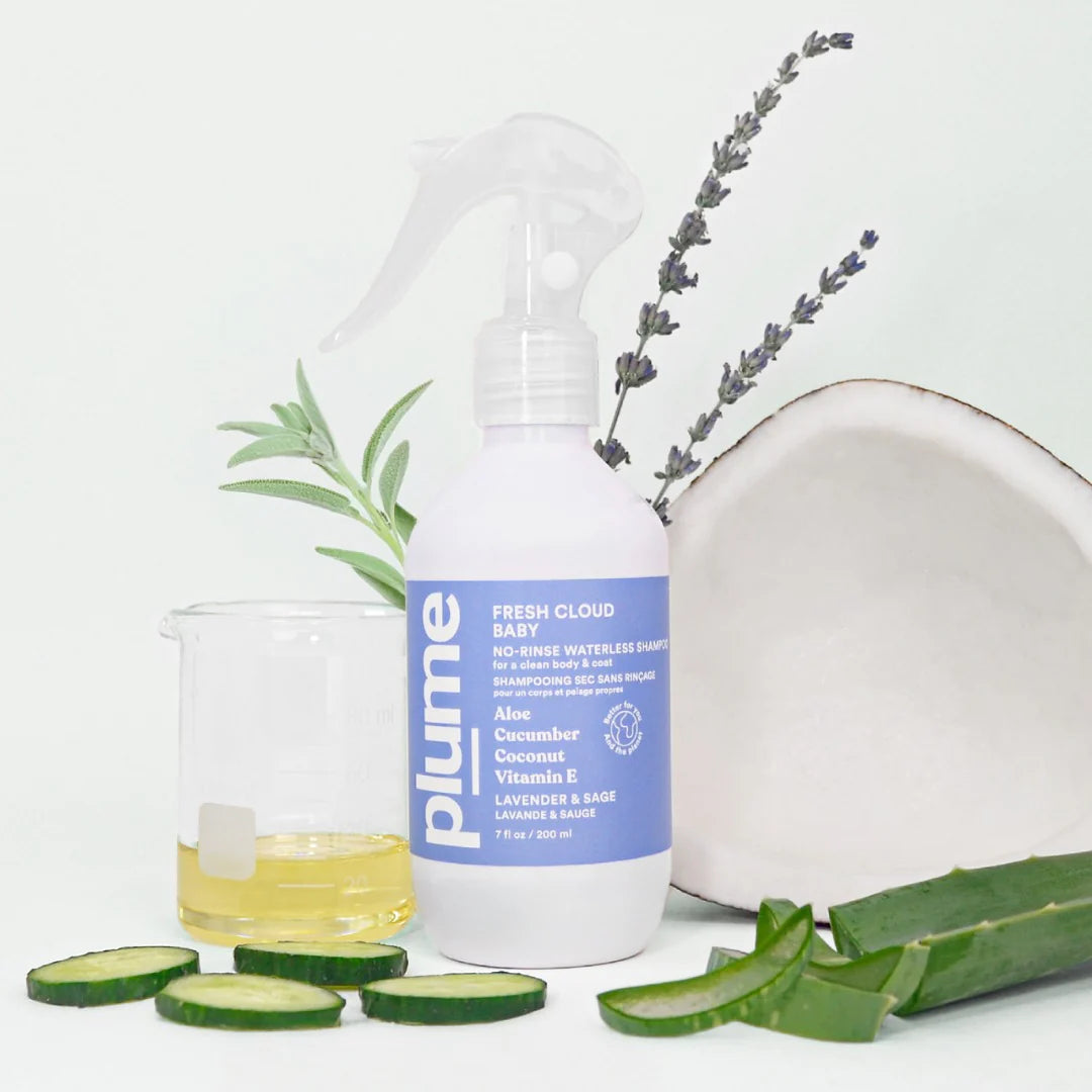 Plume Care No-Rinse Waterless Dry Shampoo for Dogs, Cats & Pets – Natural, Gentle, Sensitive Skin, Lavender & Sage