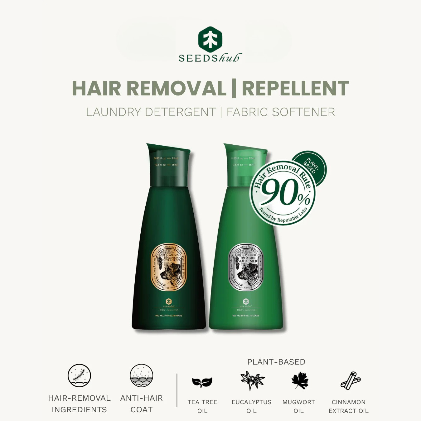 SEEDShub Hair Removal Laundry Detergent & Hair Repelling Fabric Softener – Gentle, Plant-Based Formula | Removes Fur and Odours | Softens Clothing