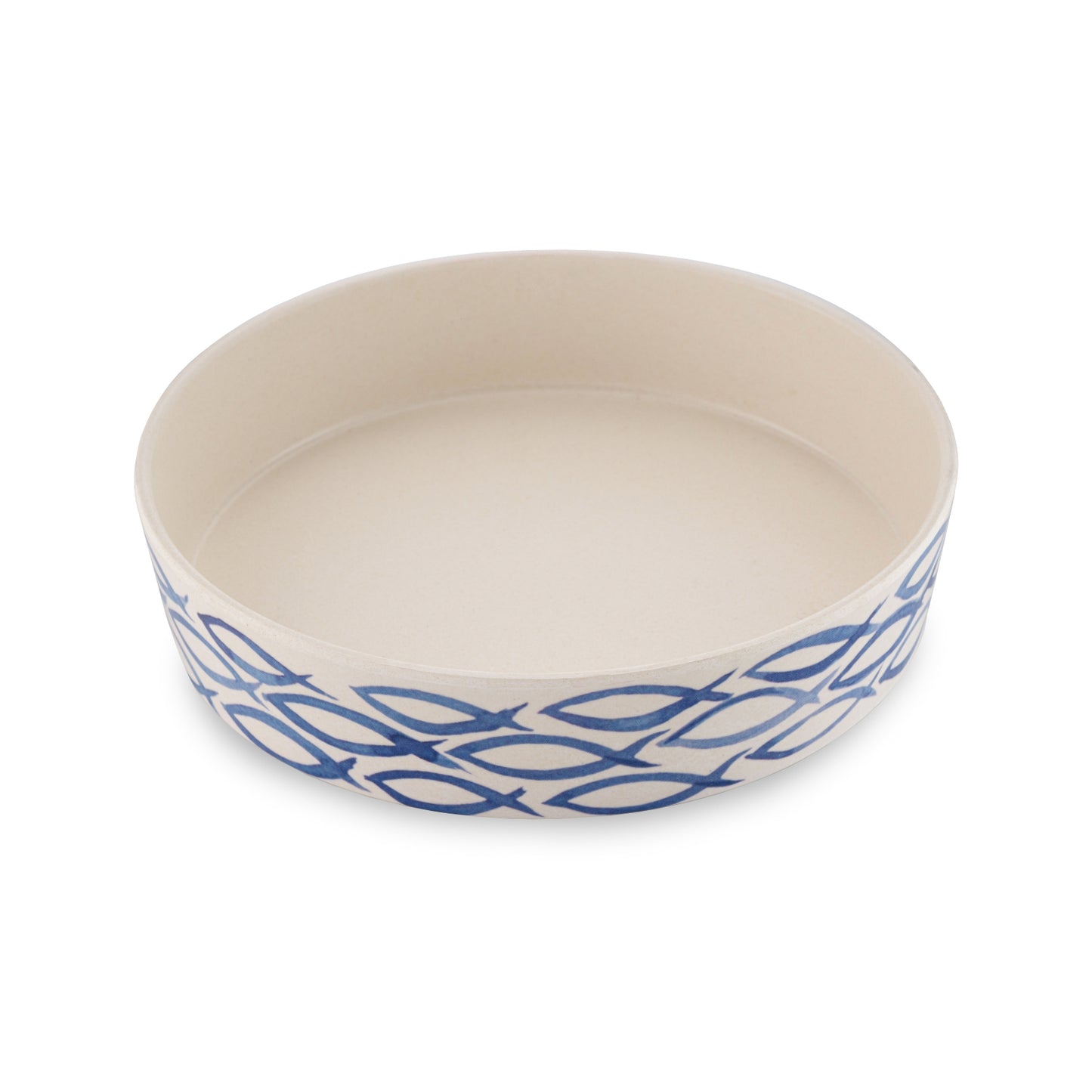 Beco Low-Rim Printed Bamboo Cat Bowl, Gone Fishing