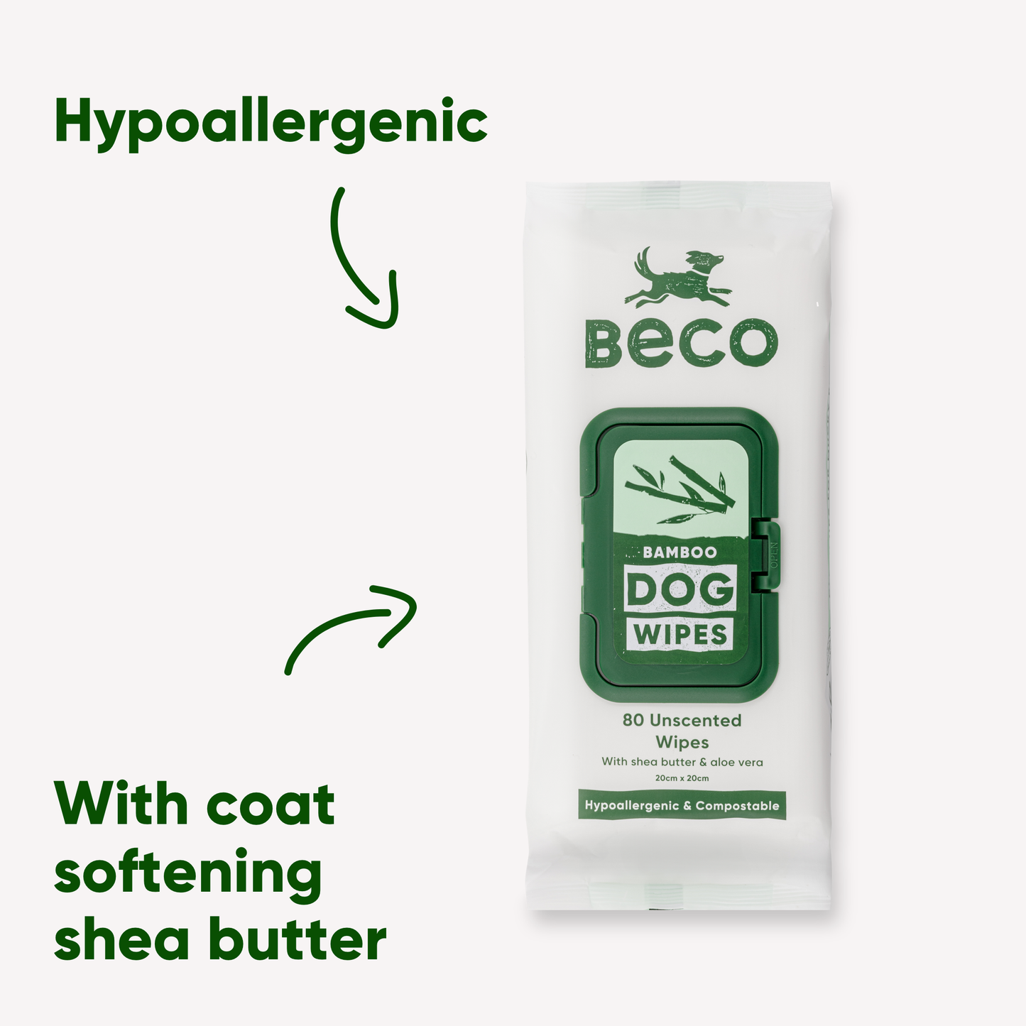Beco Bamboo Dog Wipes, Unscented, 80 Pack