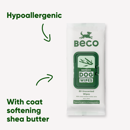 Beco Bamboo Dog Wipes, Unscented, 80 Pack