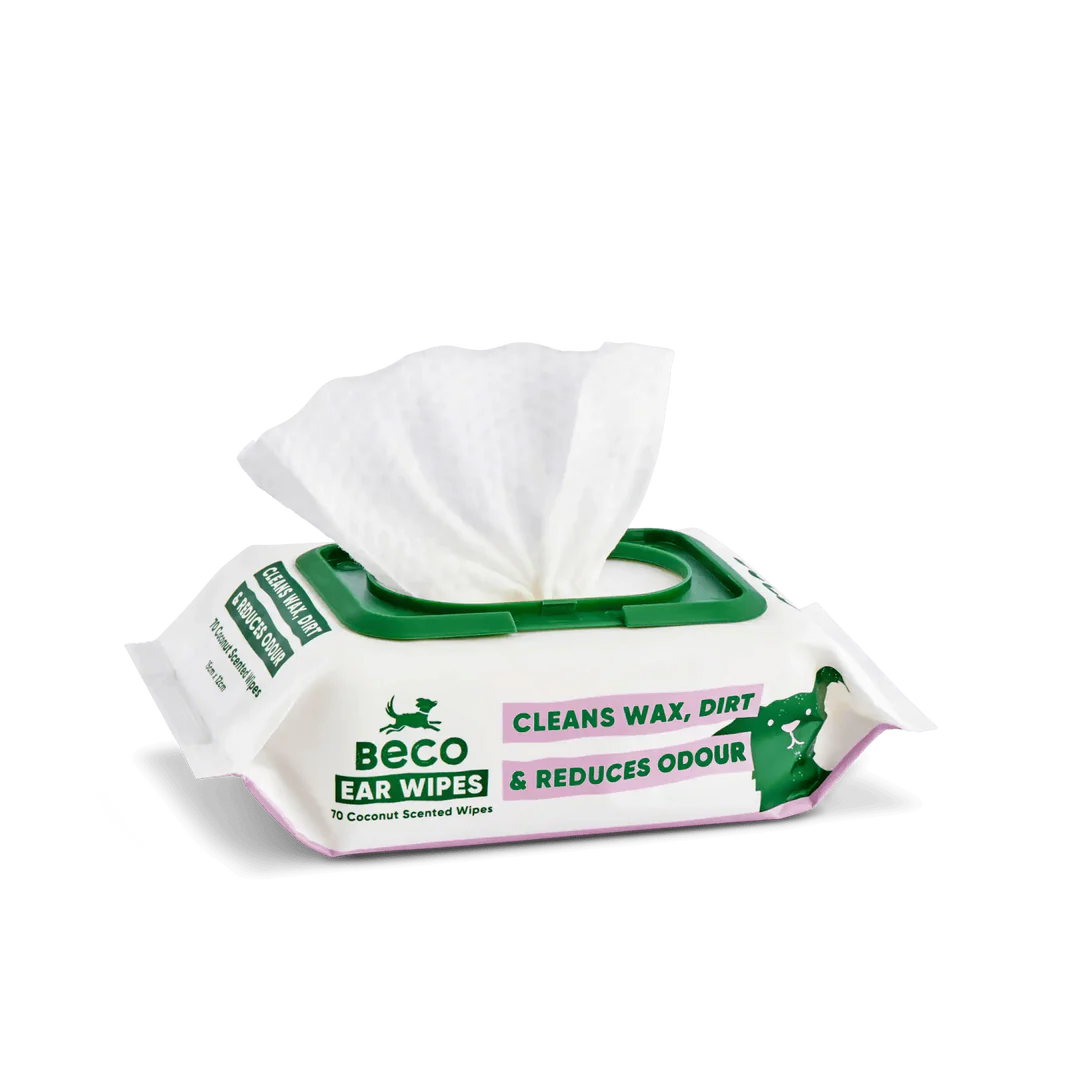 Beco Dog Ear Cleaning Bamboo Wipes, 70 Pack - Coconut-scented | Gentle & Soft
